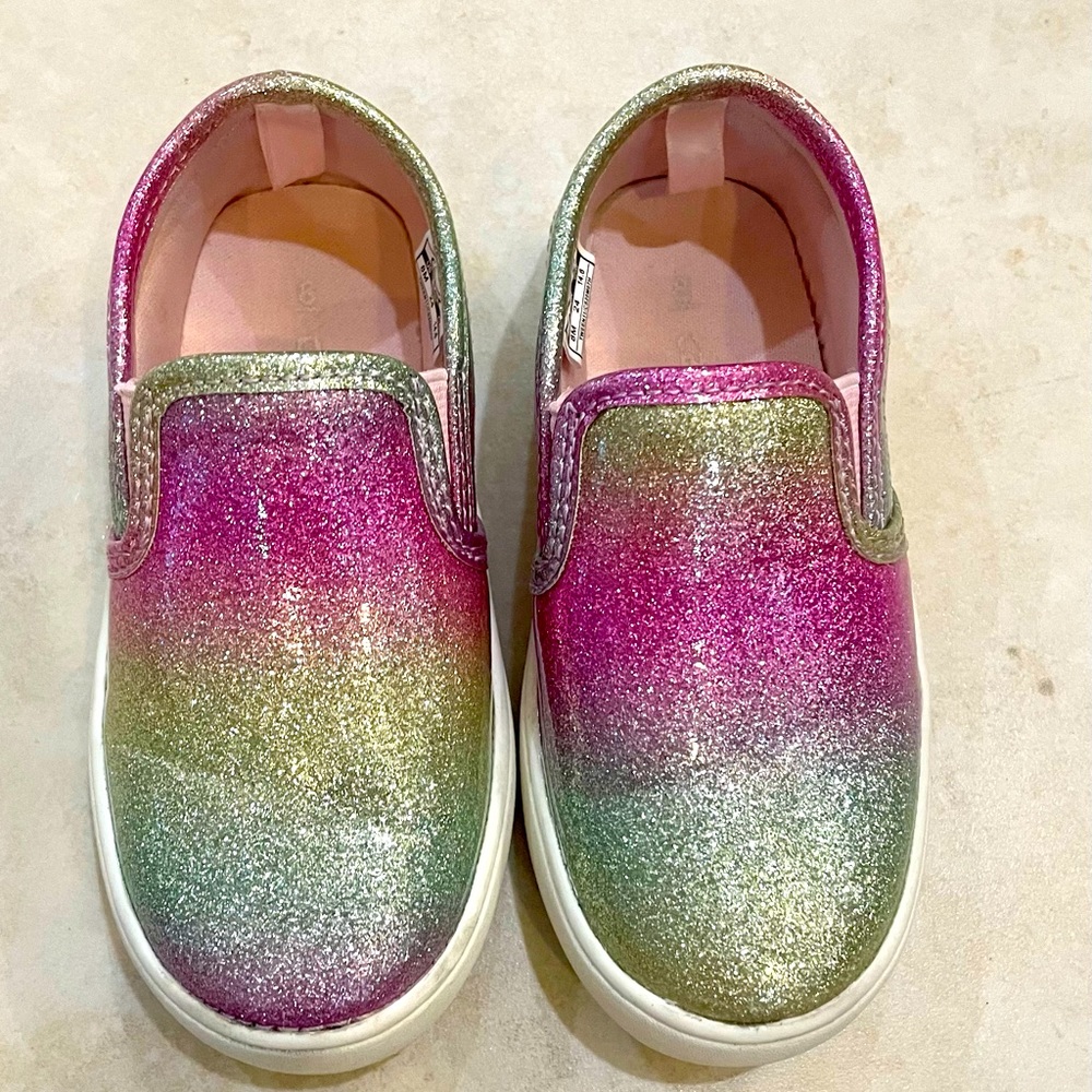 Glitter rainbow slip on shoes